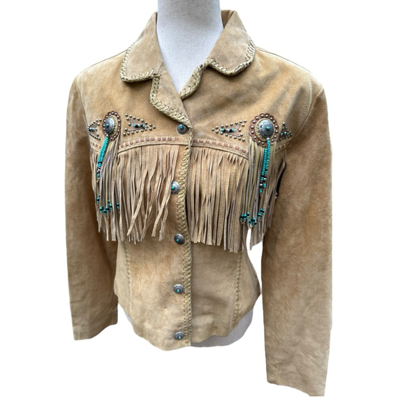 Women's Unbranded Suede Jacket with Fringe Detail - Tan - Picture 5 of 16
